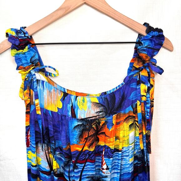 HULA HULA Hawaiian Print Dress Womens XL Midi Sleeveless Floral Beach Vacation - Picture 7 of 12